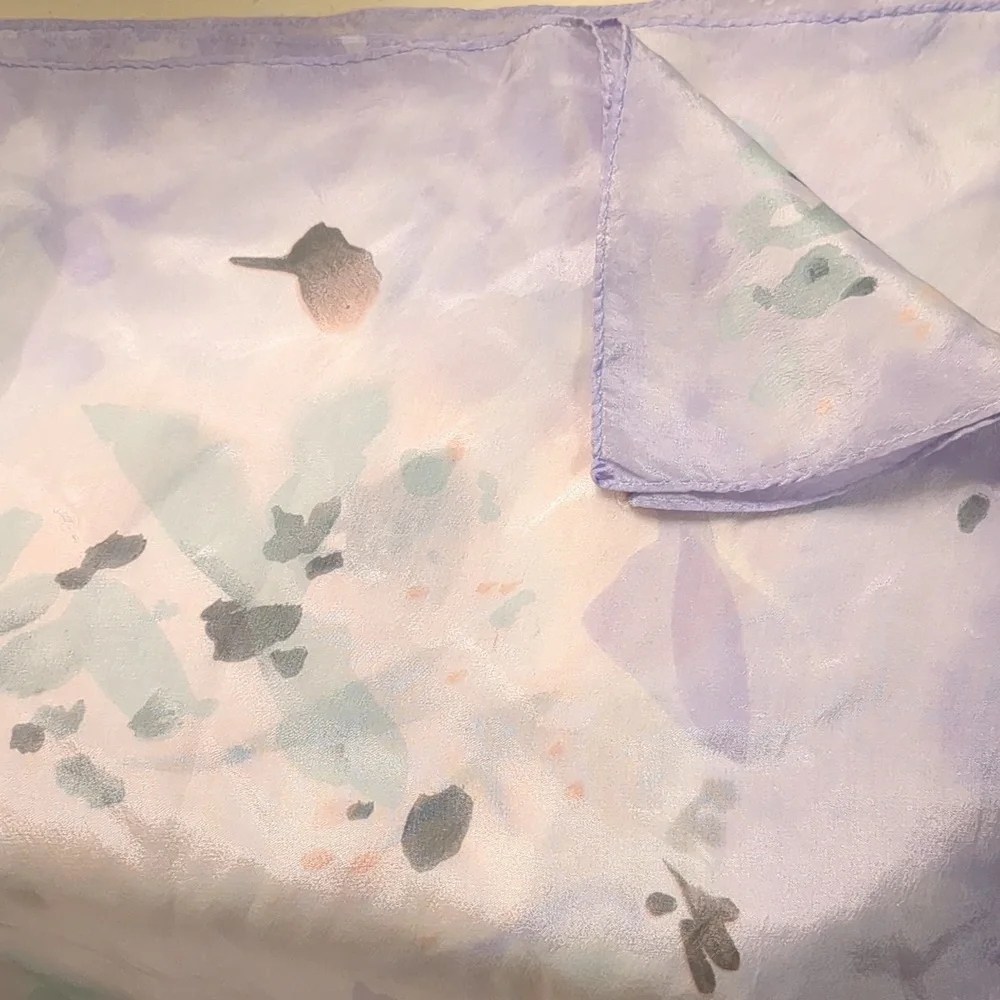 Vintage 60s Pastel Floral Scarf Water Color Lavender Peach Green cottagecore